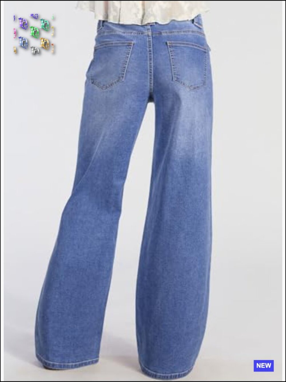 High Waisted Wide Leg Jeans Stretch Denim Pants Front Patch Pockets Retro Y2K - Picture 4 of 7